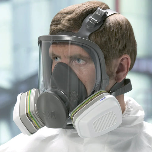 3M Full Face Reusable Respirator Being Worn on a Jobsite Thumbnail