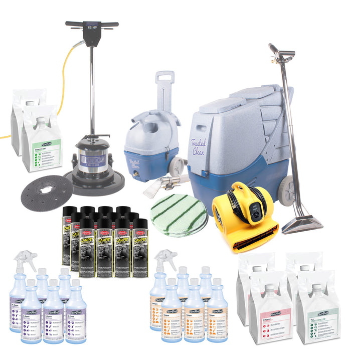 Carpet Extractor, Buffer, Spotter, Chemicals & Cleaning Tools